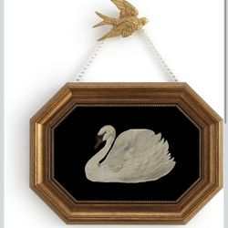 Zelvix Gold Framed Canvas Wall Art Vintage Decor,Black Swan Classical Oil Painting Prints,8"x12" Picture Frame for Living Room Bathroom Kitchen Bedroo