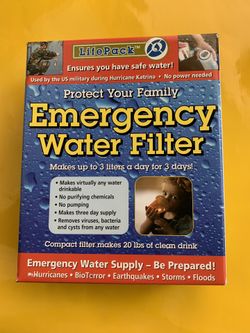 EMERGENCY WATER FILTER. Filters any water and makes it drinkable