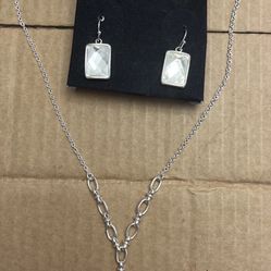  Silver Toned Y-drop Necklace And  Earrings Set