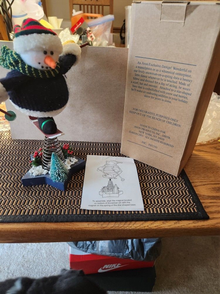 AVON SKIING BOUNCY SNOWMAN  W/ BOX