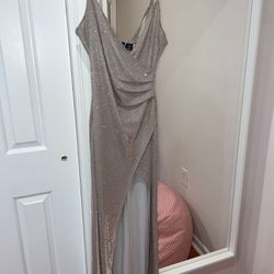 Sparkly long dress with slit, Size : M ,  Brand: Windsor Color: Light Pink/Silver Price: $75