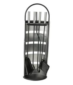 NEW! Mind Reader Fireplace Set with Stand, Brush, Shovel Scoop, Poker, Tongs, Durable Steel, 9"L x 6"W x 26.25"H, 4 Pcs, Silver