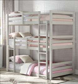 Brand New Light Grey Twin Size Triple Bunk Bed