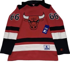 Starter Chicago Bulls Red Hockey Pullover Hoodie Sweatshirt Mens Medium New