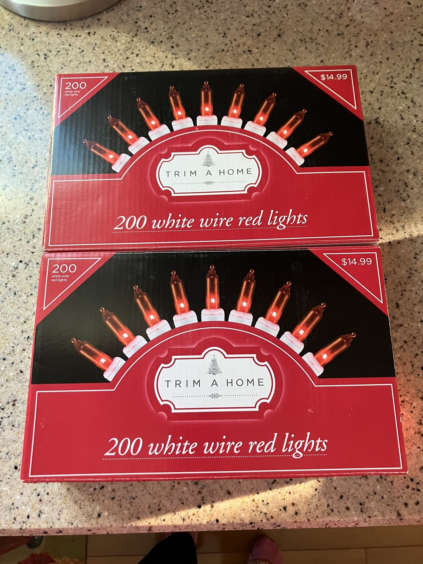 Two Boxes Of Red Lights With White Cords Total Of 300 Lights New