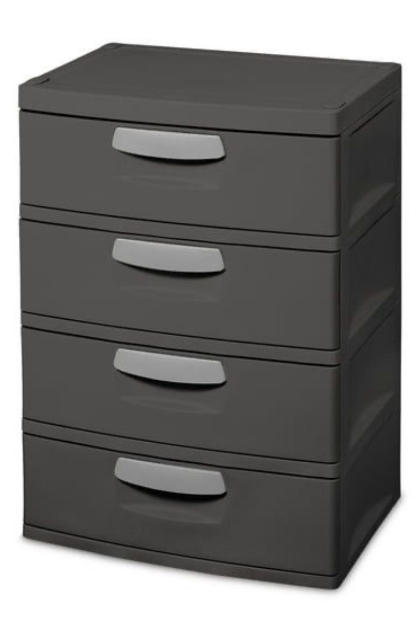 Sterilite 4 Drawer Unit, Durable Plastic Storage Solution for Garages and Basements, Dark Gray