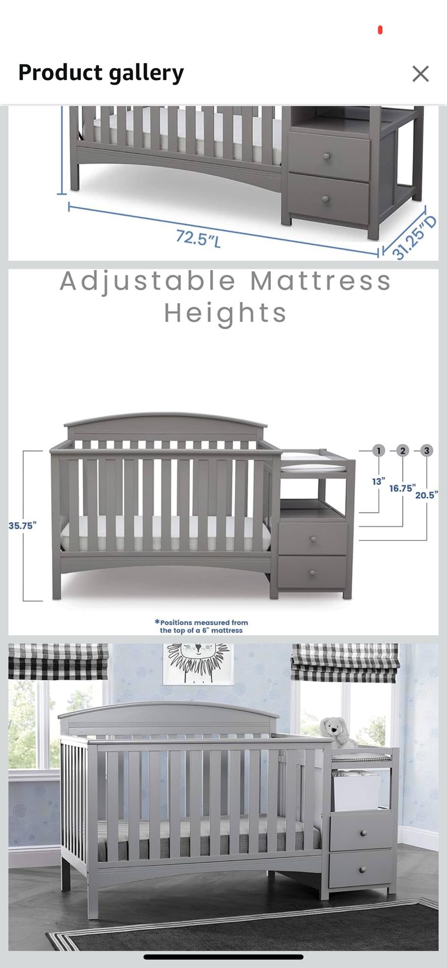 Delta Children Abby Convertible Crib 'N' Changer, Grey Serta