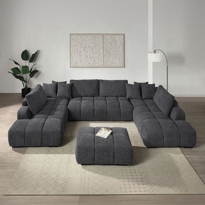 Modern Gray Sectional Sofa With Ottoman Double Chaise - Free Delivery ✅ Gray Sectional sofa