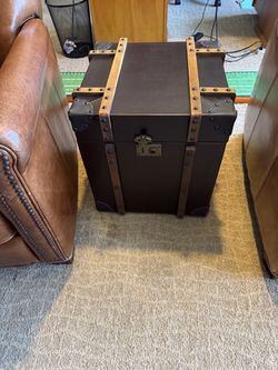 Leather & Wood Trunk Storage Side Table / Chest