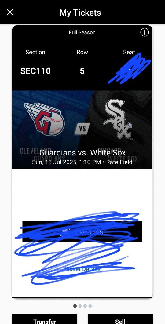 whitesox vs guardians 7/13 4 seats together