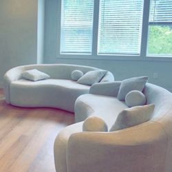 Modern Off-White 2-Piece Curved Sofa Set – Gently Used