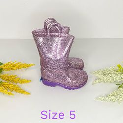 Zoogs Girl's Purple Glitter Handle Rain Boots Toddler Size 5 