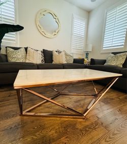 Modern Marble Coffee Table – Real Marble Top | Rose Gold Metal Base