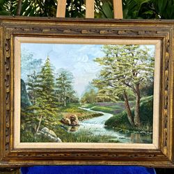 ⭕️ Large Vintage Landscape Oil Painting — Signed D. Mariani — Framed, 32.5” x 26”