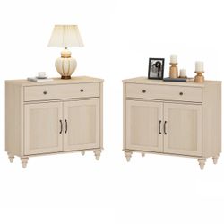 Nightstands with 2 Drawers and 4 Door, Large Bedside Storage Tables Wood Bedroom Organizer with Storage Compartments, Modern Farmhouse End Tables for 