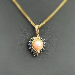 14k solid yellow gold natural diamonds sapphire akoya pearl 1.55CTW heart shape Pendant charm