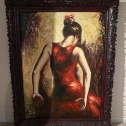 Oil painting with wood frame
