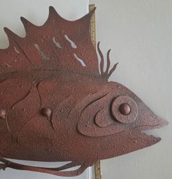Rustic Metal Fish Wall Art – Made in Mexico – 33" Coastal Lake Cabin Decor textured SWORDFISH