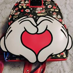 Disney Loungefly Mickey & Minnie Heart Hands Mini Backpack NWT