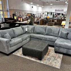 Contemporary Gray Fabric Oversized Sectional Couch 
