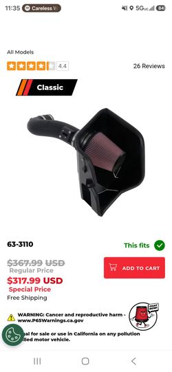 Chevy sliverado  Gmc 5.3  K&N cold air intake  2019 2026
