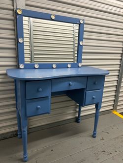 Blue Wooden Vanity Dressing Table with Mirror (Pick Up Iselin, NJ)