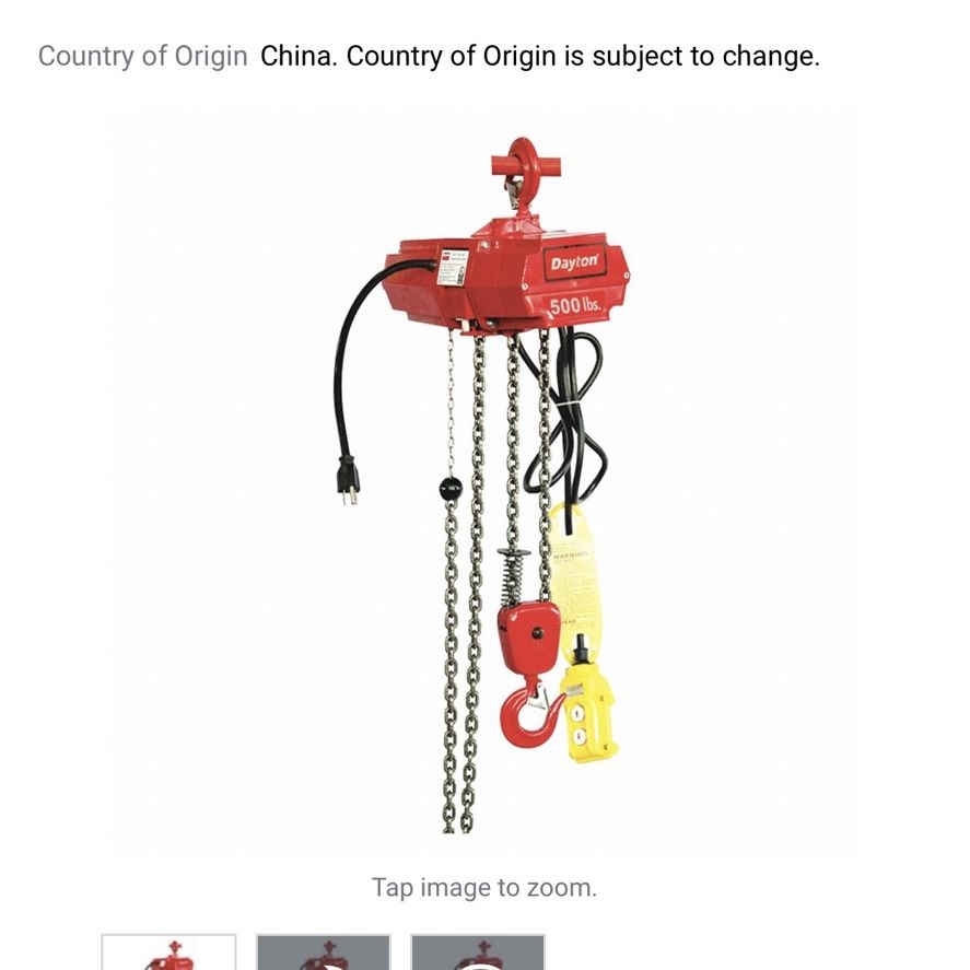 Dayton 500lb Max Load Chain Hoist