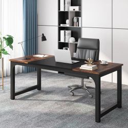 Adult Modern Executive Office Furniture Contemporary and Durable Desk, Rustic Brown/Black