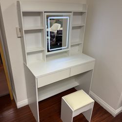 White Vanity Desk with LED Mirror