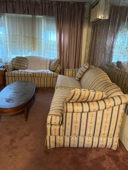 Vintage Striped Fabric Sofa Set
