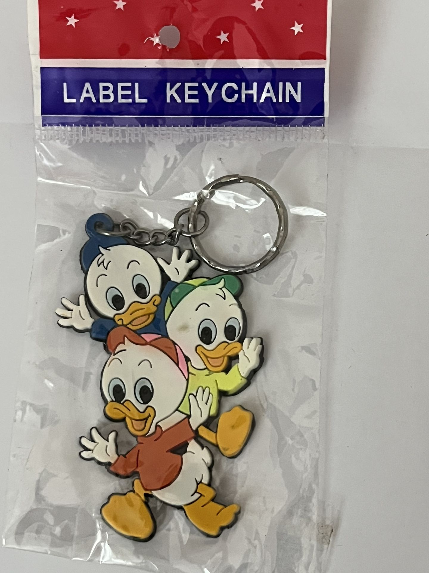 Label Keychain: Huey, Dewey And Louie Donald Duck‘S Nephews, Soft Rubber 1990S