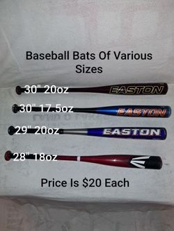 Easton Baseball Bats Of Various Sizes (Price Is $20 Each)