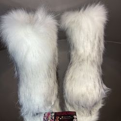 White With Black Tips Real Fur Boots Sizes 8.5,9,10,5,11 (message True Size And Order) 