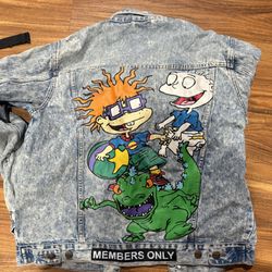 Members Only Nickelodeon Rugrats Denim Jacket L Tommy Chuckie And Reptar