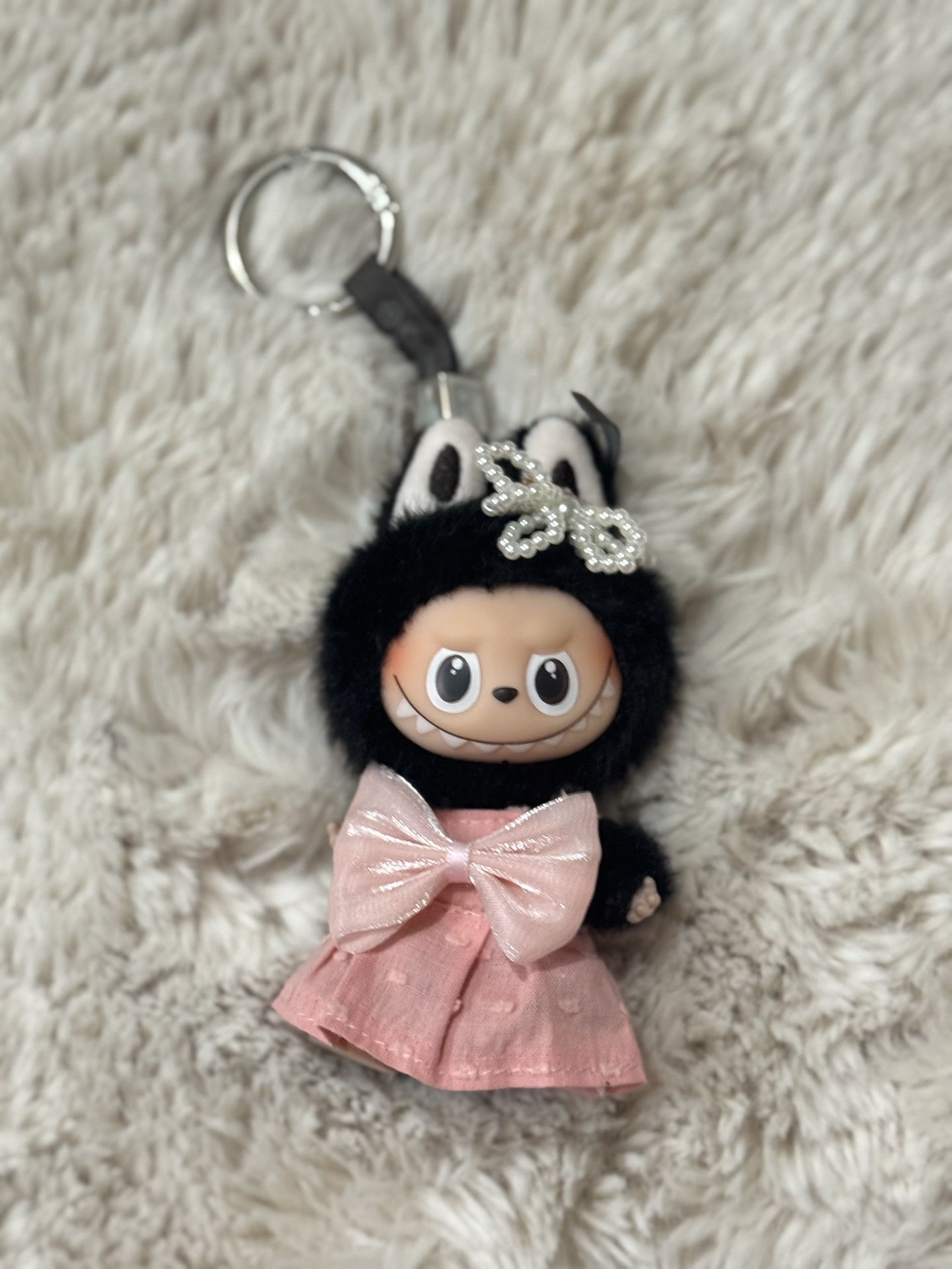 Mini Labubu Pin for Love Outfit - Pink Mokoko Dress  10cm Doll 2pc set 