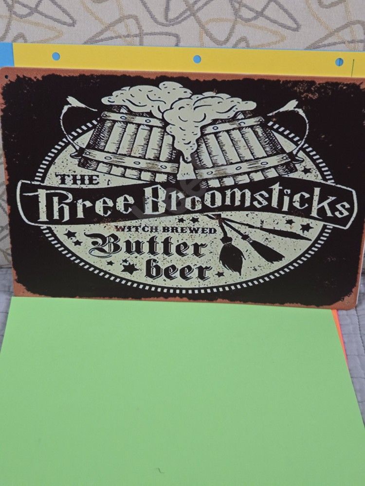Harry Potter Three Broomsticks Sign Tin Home Of Butterbeer Rustic 8"x12"