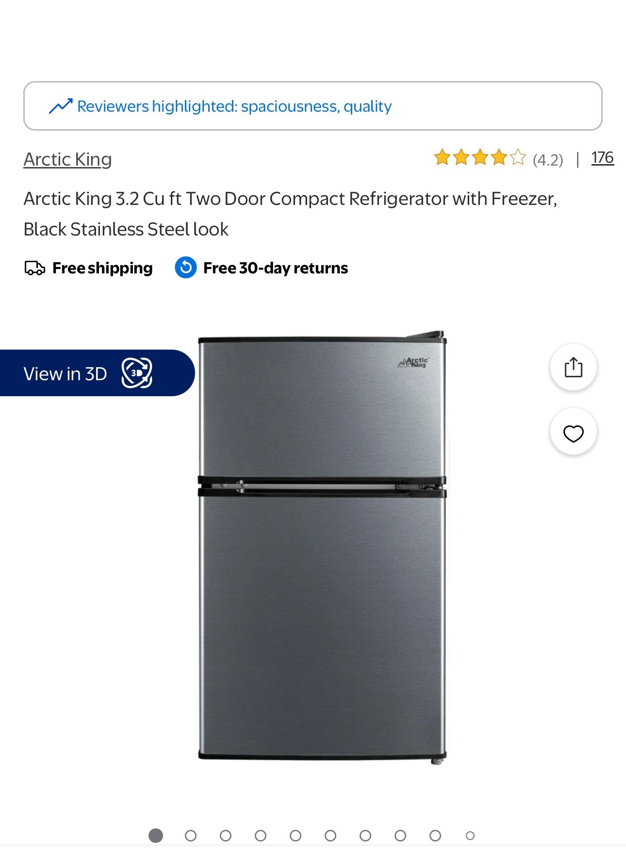 Arctic King 3.2 Cu ft Two Door Compact Refrigerator with Freezer, Black Stainless Steel look