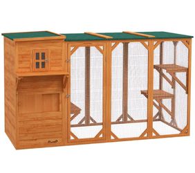 PawHut Large Outdoor Cat House for 3 Kitties, Multi-Level Design with Big Hiding Areas 2 Stories & Multiple Platforms Cat Condo