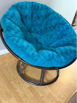 Papasan and footstool with blue padding