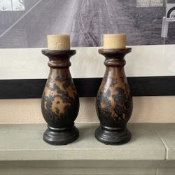 Rustic Matching Candle Holders with Candles