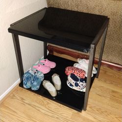 Side table, black, glass & metal