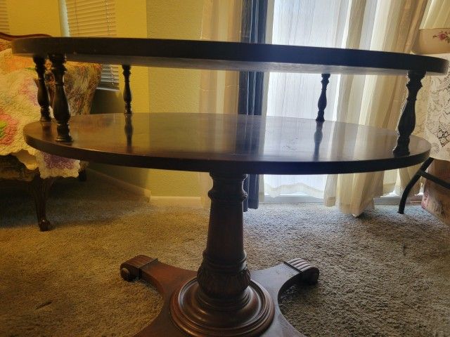 Antique Leathertop Oval Tiered Side Table