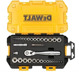 DeWALT 34 Piece Chrome Ratchet Socket Set 1/4” & 3/8”