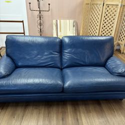 Roche Bobois blue leather sofa 