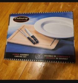 New Large Dishwasher Safe White Earthenware  Platter Carving Knife and Fork Set and a Large Pan