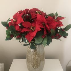 Beautiful Large Vase With Pointsettas 