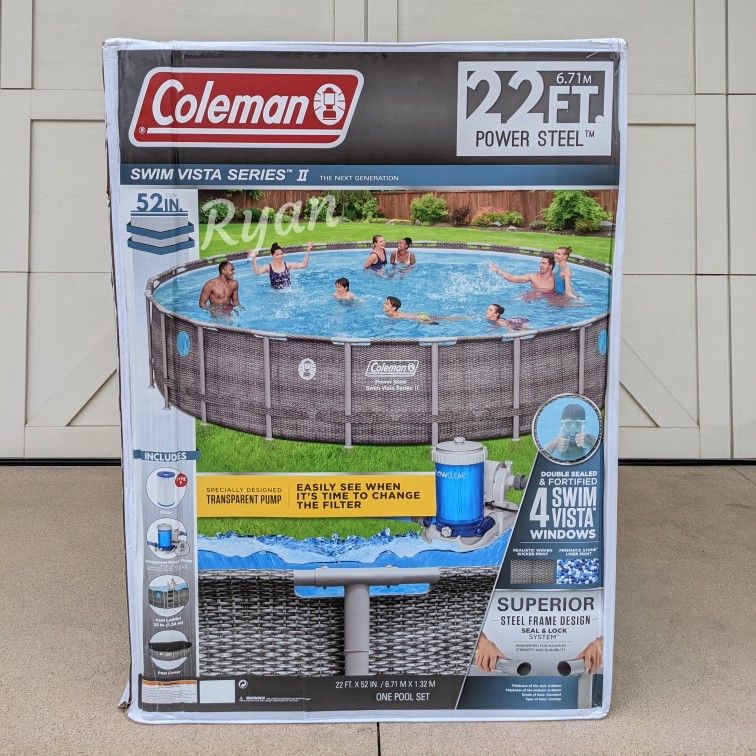 NEW Coleman Pool 22ft x 52" Power Steel Swim Vista with Ladder, Filter Pump, Cover 22 feet foot ft