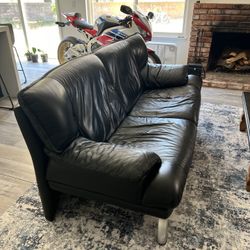 Modern Style Black Leather Couch with Two Cushion Sofa