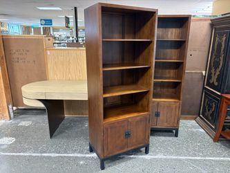 Brown Wood Extra Deep Bookcase w/ Lower Cabinet