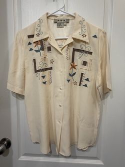 Blue Ice Embroidered Button-Up Blouse